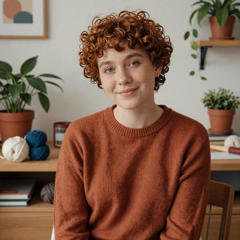 Sol, a nonbinary community member with photosensitive epilepsy, in a cozy home craft studio