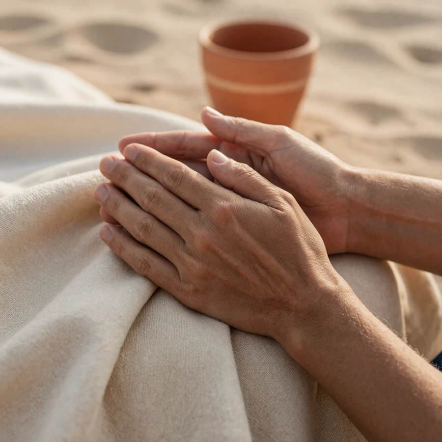 Two hands resting together on linen - communication and intimacy in a cerebral palsy dating relationship